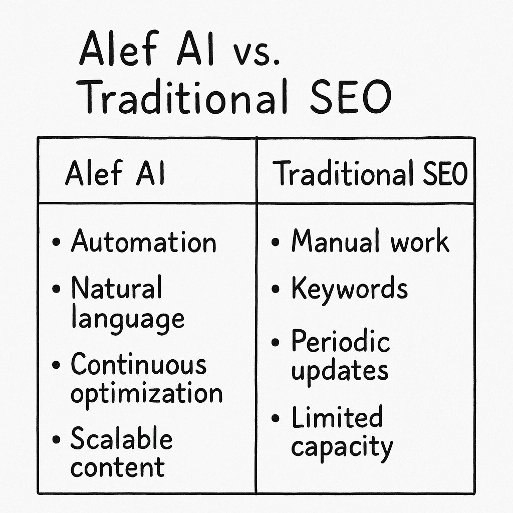 Comparison chart of Alef AI's benefits