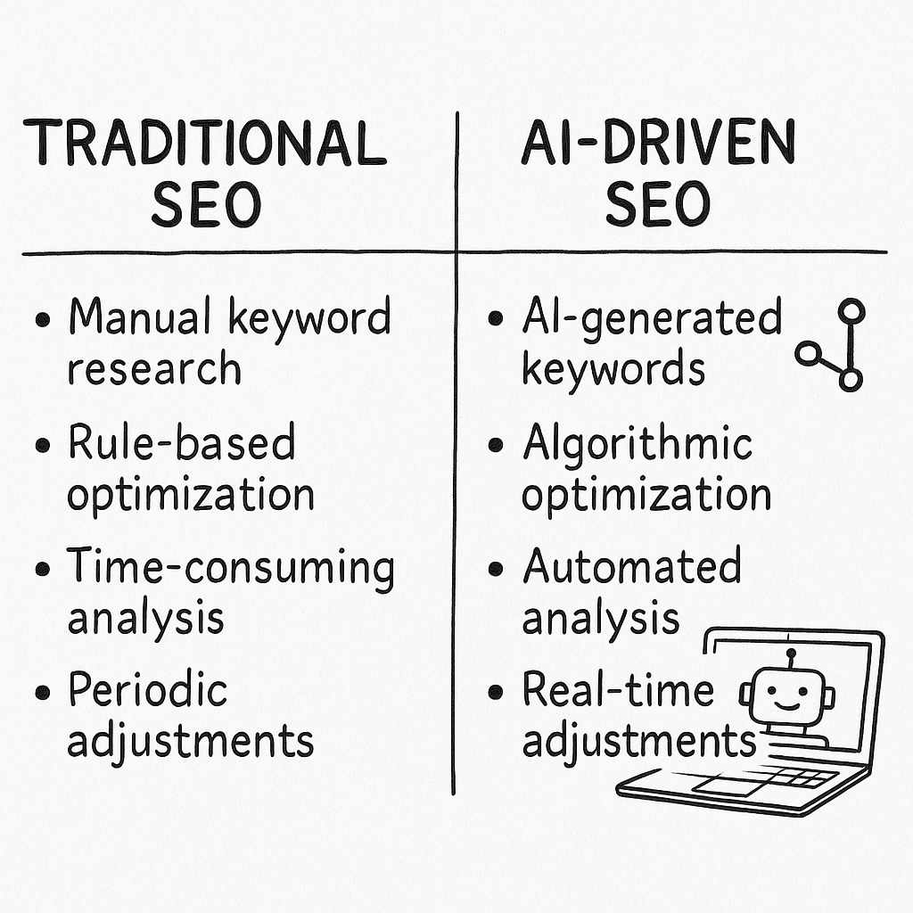 Comparison chart of traditional SEO vs AI-driven SEO