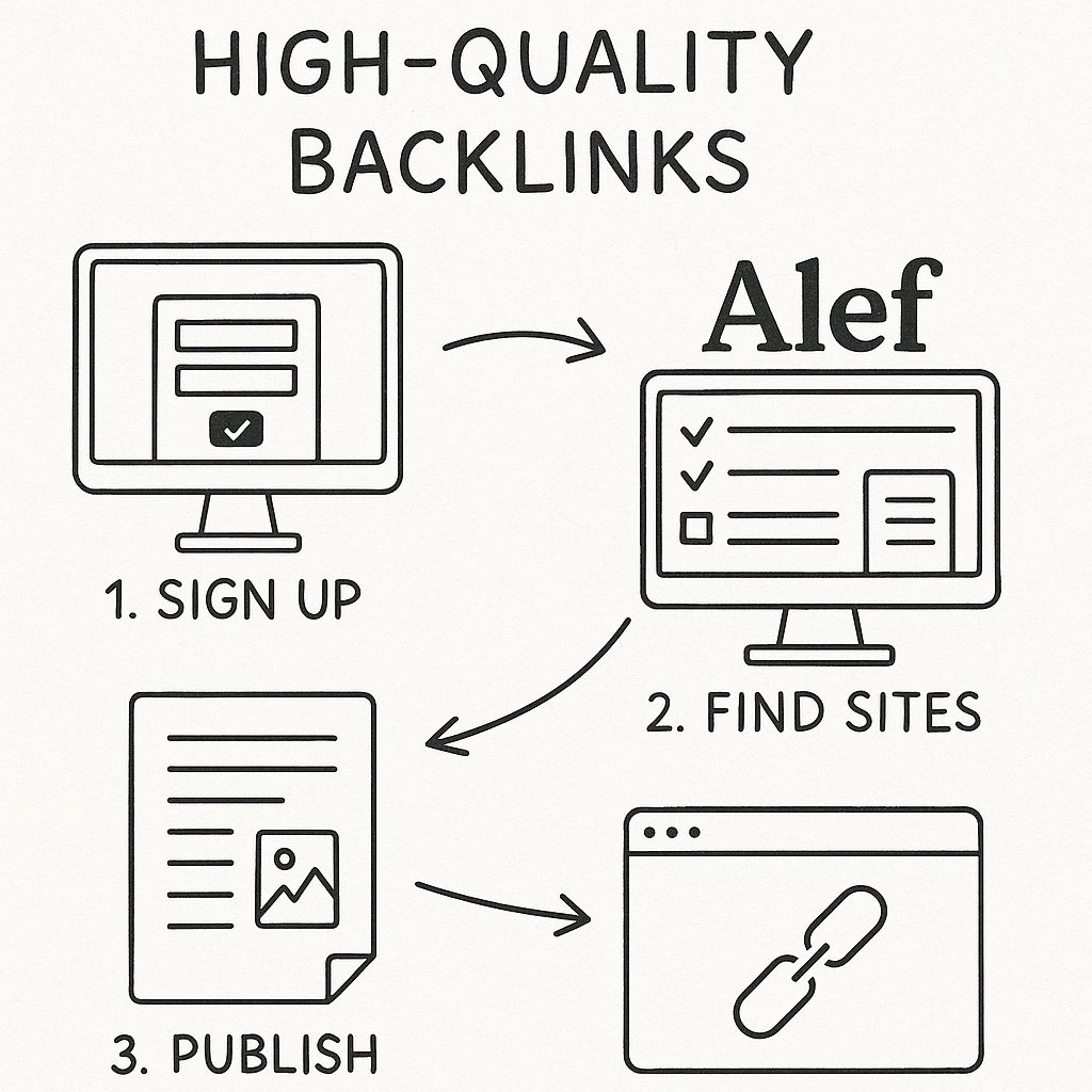 Infographic of steps for building backlinks with Alef.