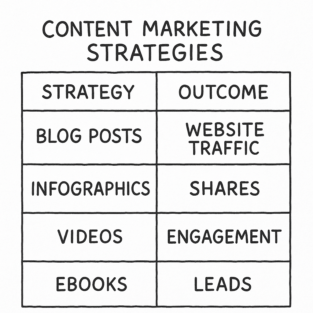 Summary table of content marketing strategies and outcomes