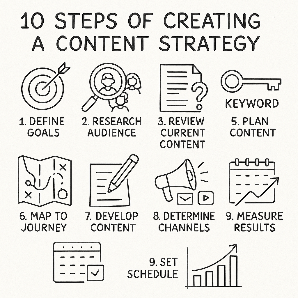 Infographic of 10 steps for AI content strategy