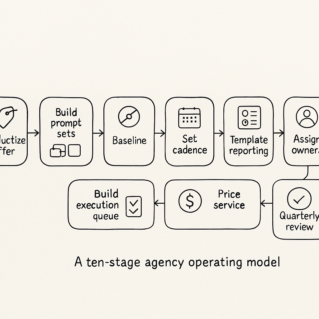 Ten-step multi-client AI visibility operating model pipeline for agencies