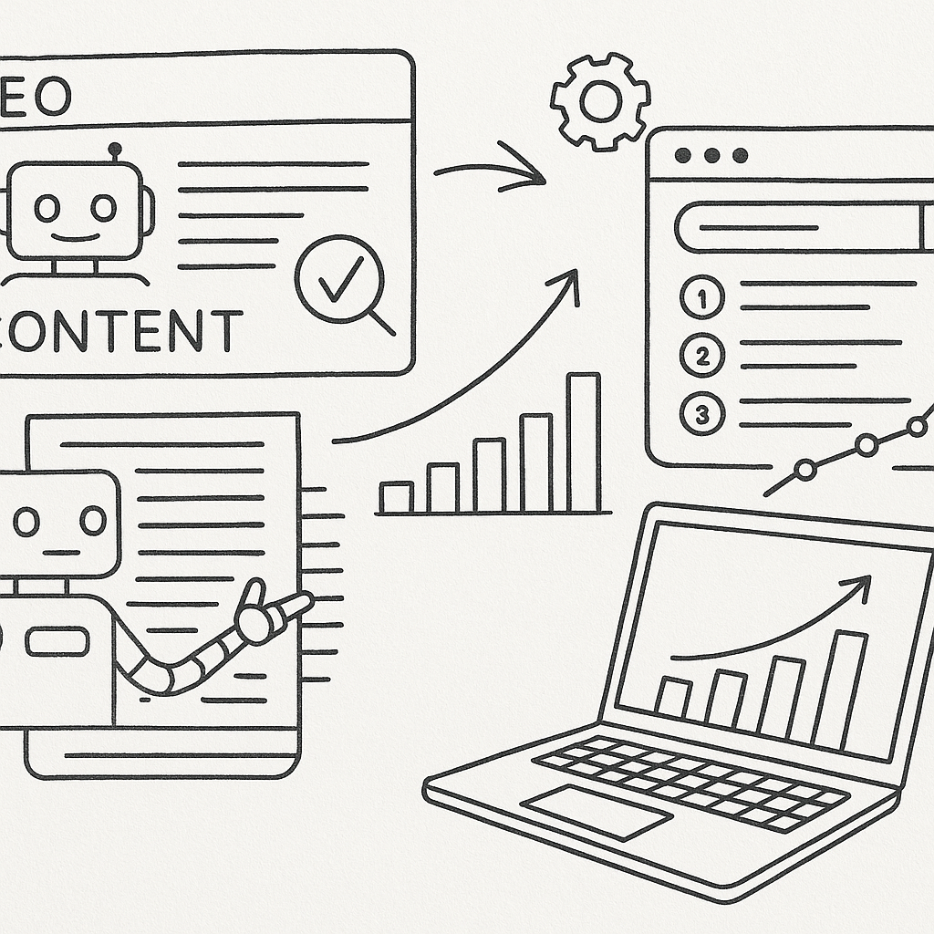 Illustration of AI-driven SEO tools optimizing content