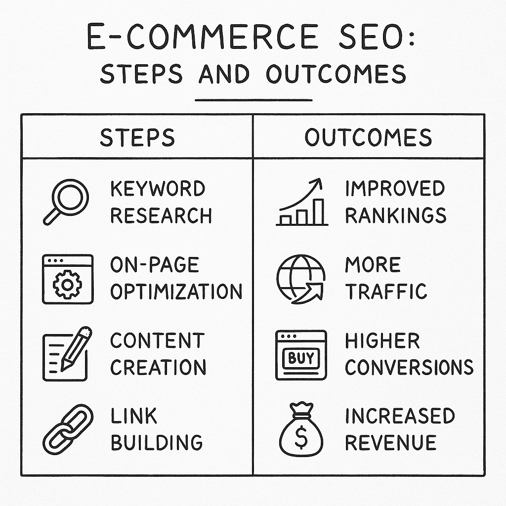 Table summarizing e-commerce SEO steps and outcomes