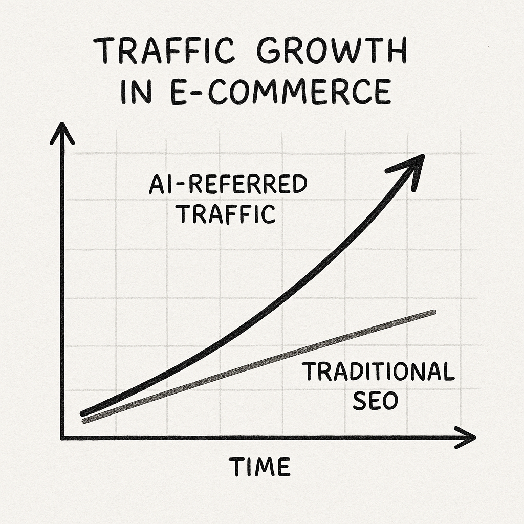 Graph comparing AI-referred and traditional SEO traffic growth