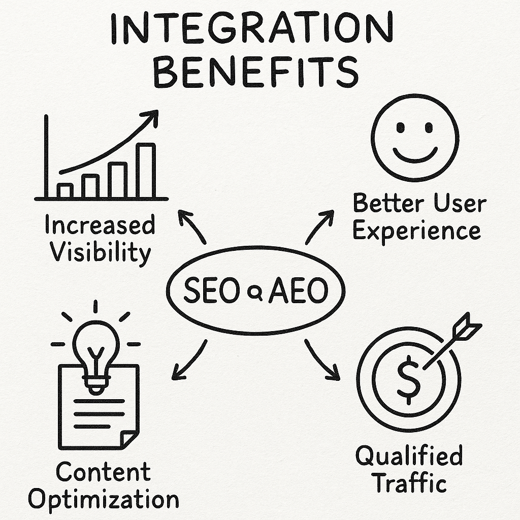 Visual summary of Alef's SEO and AEO integration benefits