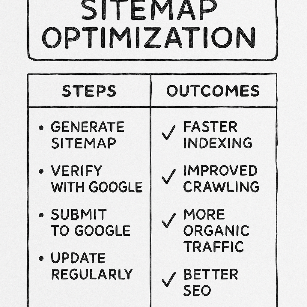 Infographic summarizing sitemap optimization steps and outcomes.