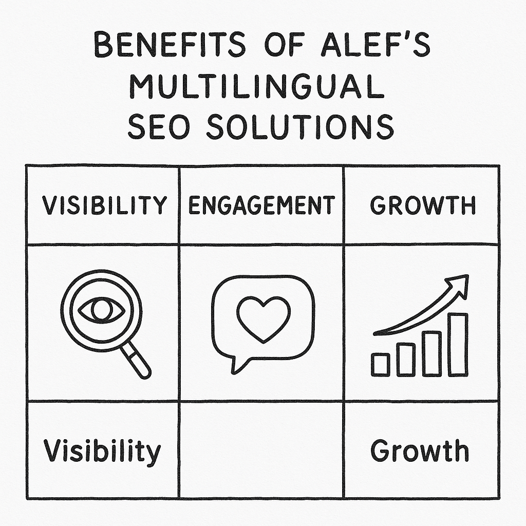 Comparison table of Alef's multilingual SEO benefits
