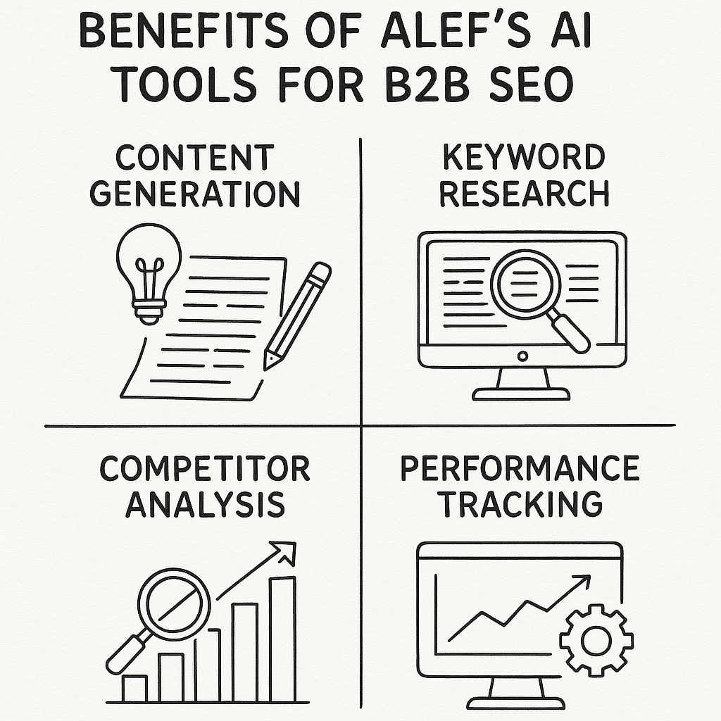 Infographic of Alef's AI tools benefits for B2B SEO