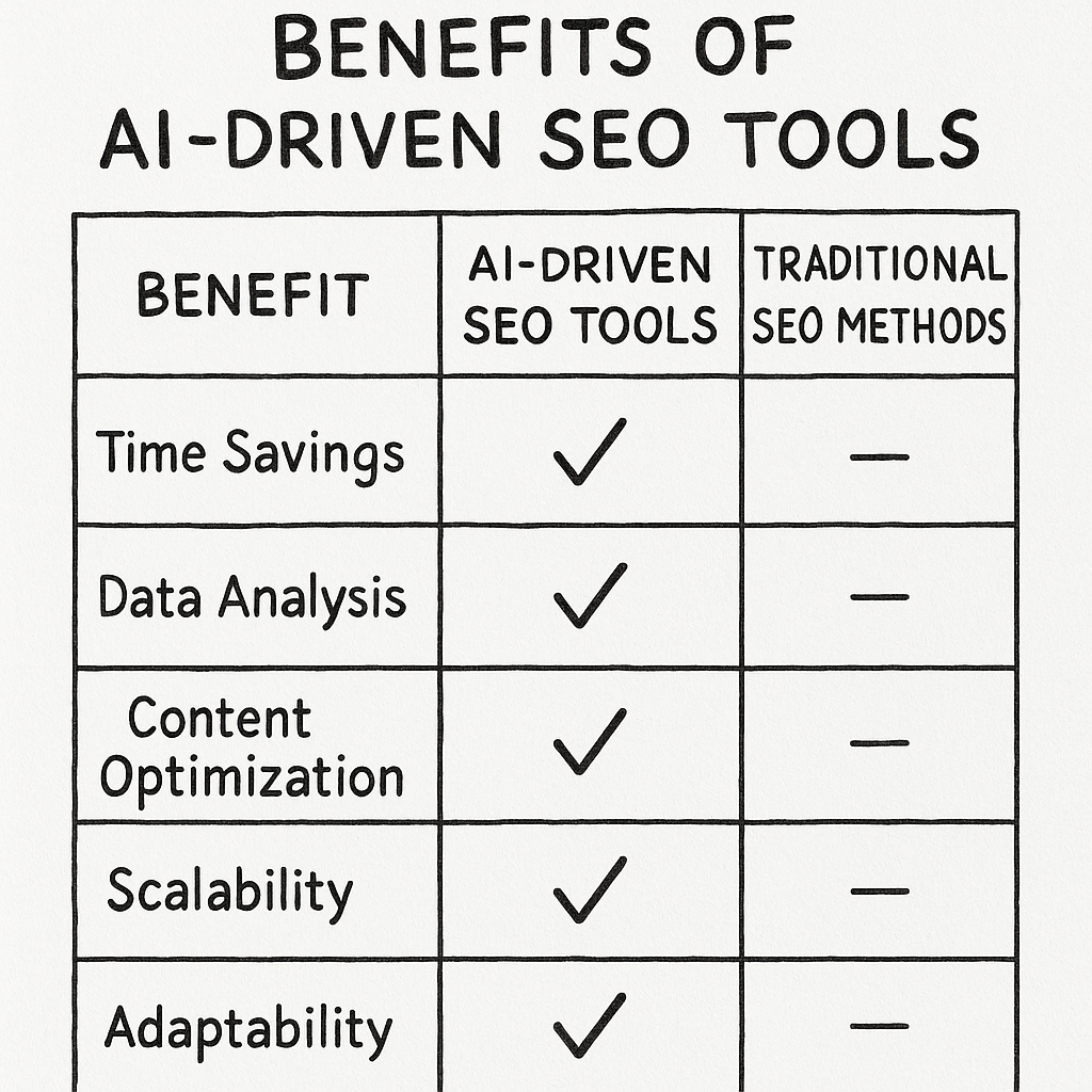 Comparison chart of AI-driven SEO tools benefits