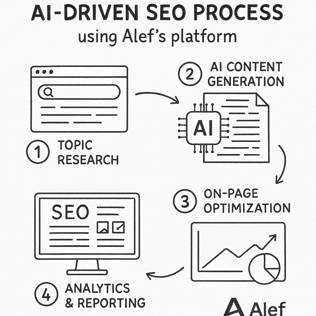 Infographic of AI-driven SEO process with Alef