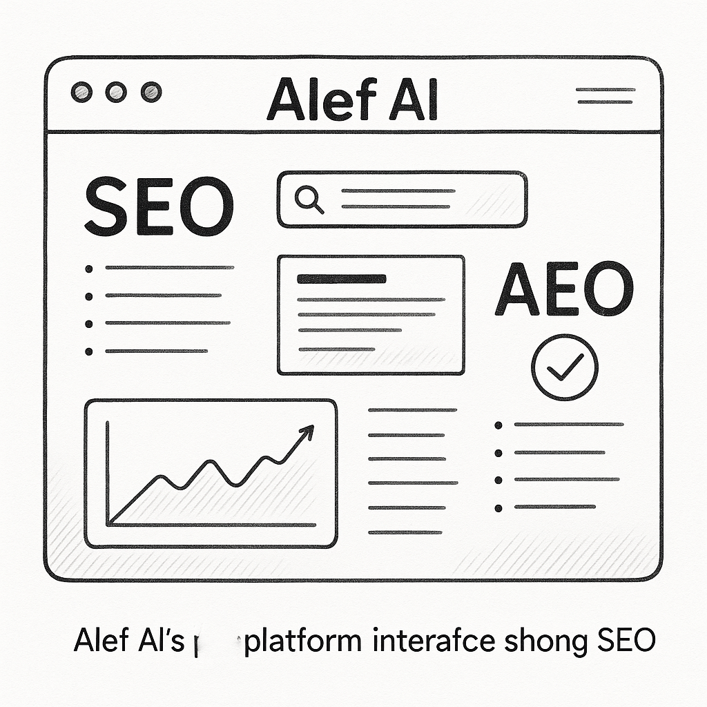 Alef AI platform interface with SEO features
